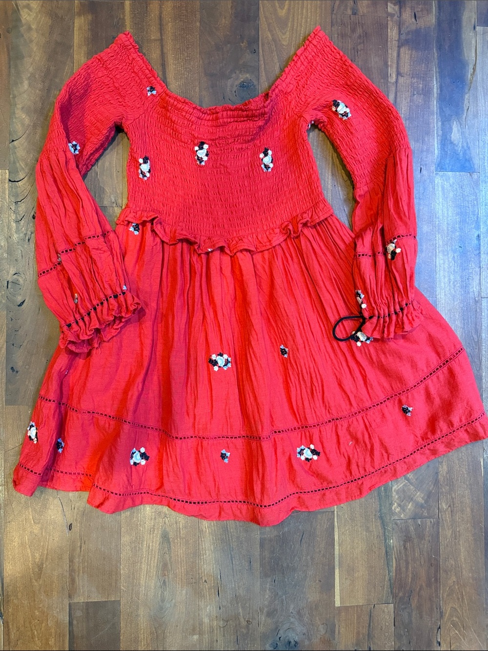 Free People Red Embroidered Midi Dress